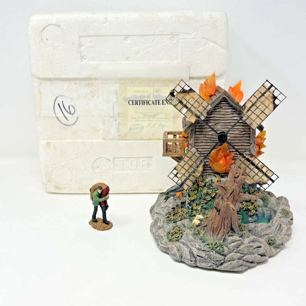 Hawthorne Village Universal Monsters Frankenstein Burning Windmill COA Tested